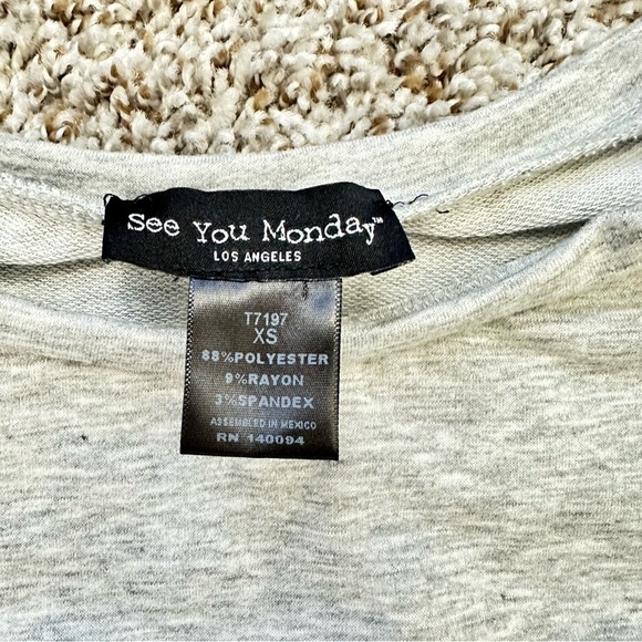 See You Monday Gray Shredded Top - Picture 3 of 5